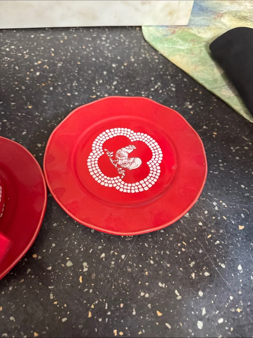 Temptations Red Rooster Ceramic Tea Cup Set with Lids, Spoons & Saucers